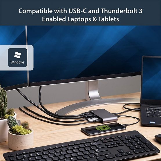 StarTech USB C Dock - 4K Dual Monitor HDMI Display - Mini Laptop Docking Station - 100W Power Delivery Passthrough - GbE, 2-Port USB-A Hub - USB Type-C Multiport Adapter - 3.3' Cable (DK30C2HAGPD) - Image 3