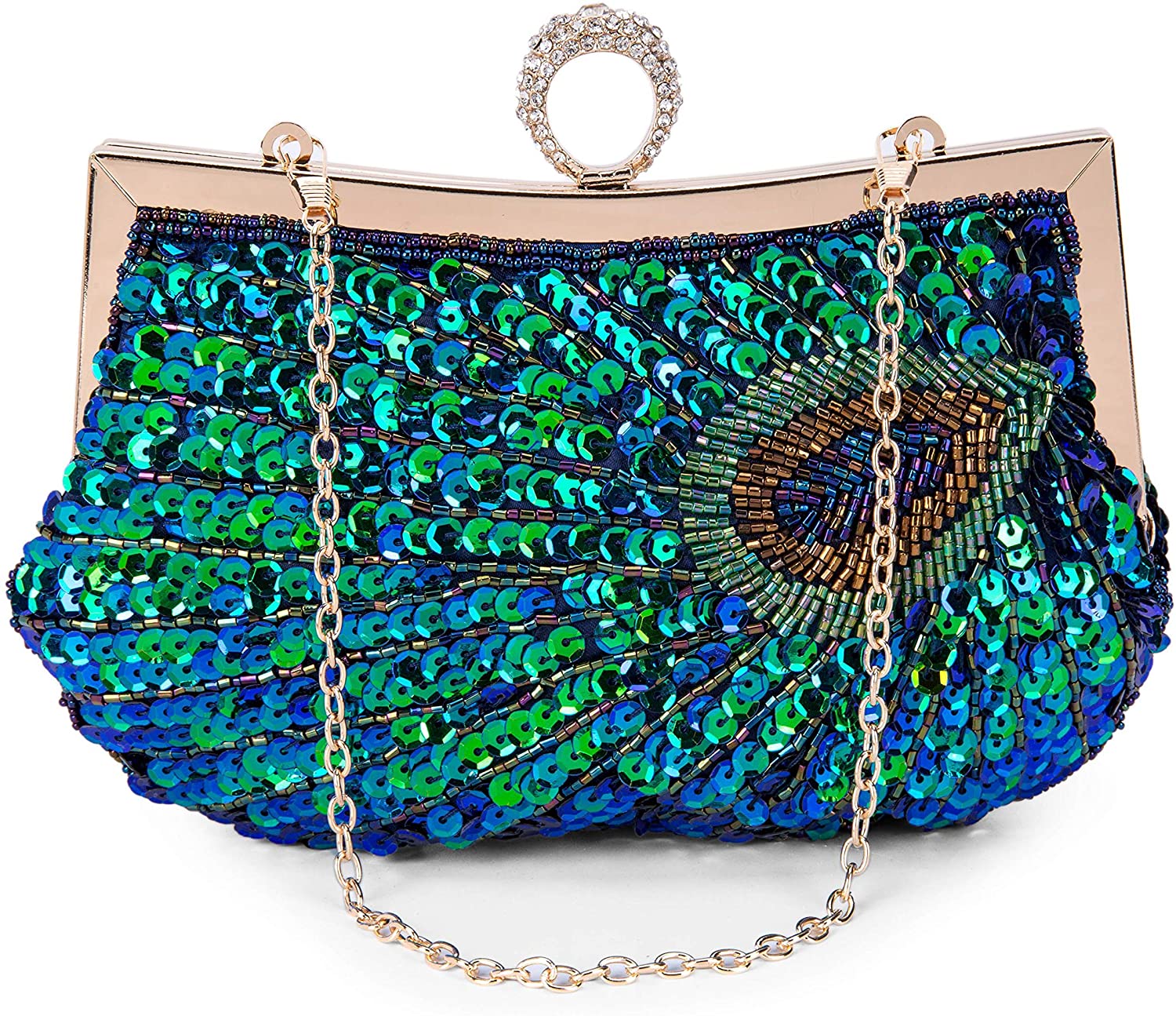 BAIGIO Vintage Clutch Bag for Women Sequin Peacock Evening Clutches Ladies Prom Party Purse Wedding Bridal Handbag with Detachable Chain Strap