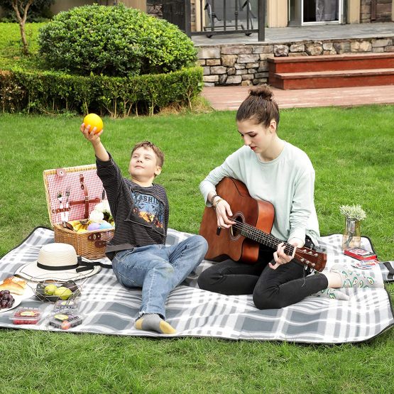 SONGMICS Picnic Blanket, 195 x 150 cm, Large Camping Mat and Rug for Outdoors, Beach, Park, Yard, with Waterproof Backing, Foldable, Grey and White GCM60GW - Image 2