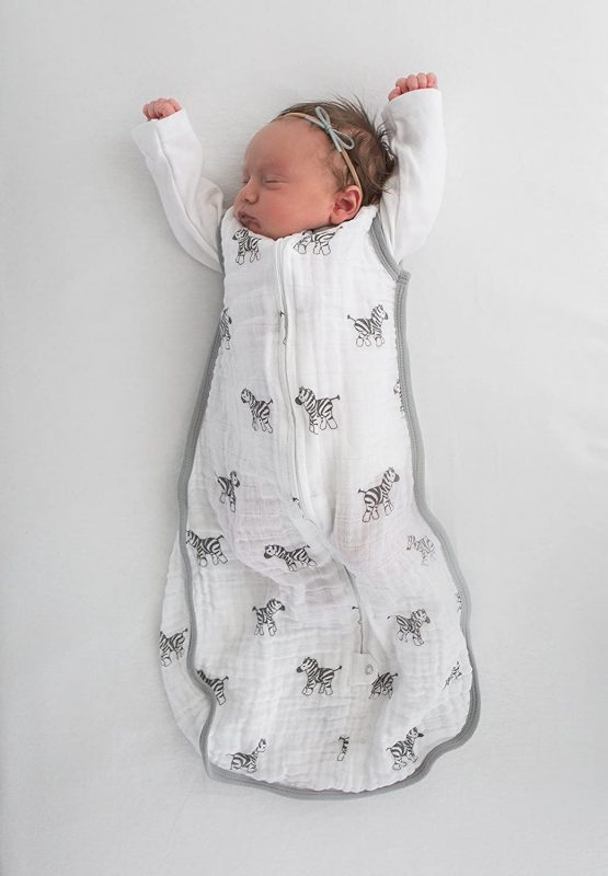 Amazing Baby Muslin Sleeping Sack with 2-Way Zipper, Zebra, Black, Medium, 6-12 Months - Image 2