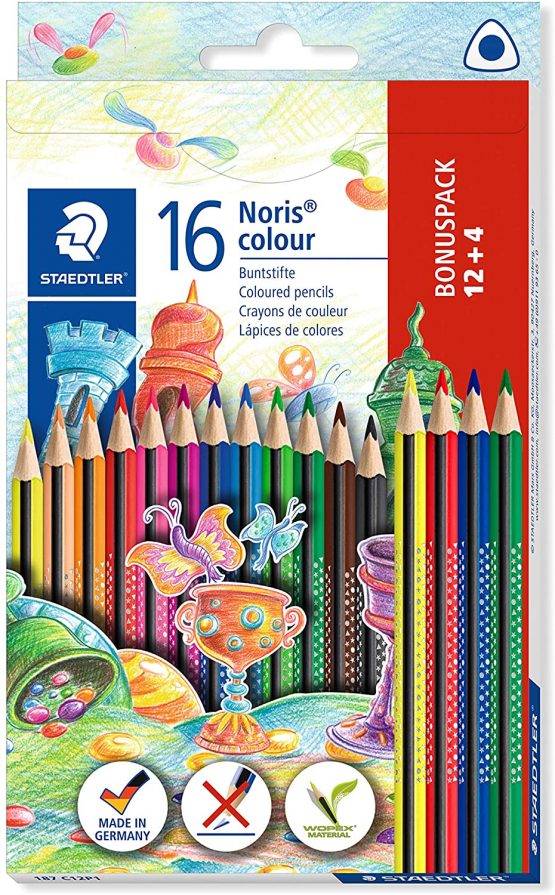 STAEDTLER 187 C12P1 Noris Colour Colouring Pencils (Increased Break-Resistance, Triangular Shape, Attractive Design, Ergonomic Soft Surface, Wopex Material, Set of 16 Brilliant Pens in Cardboard Case)