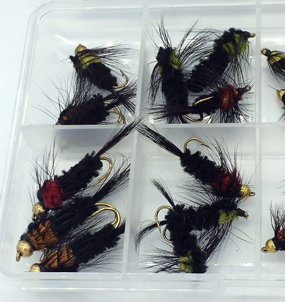 BestCity Fly Fishing Montana Mixed Selection Pack of 24 Flies in sizes 8-12 + free clip shut fly box - Image 2