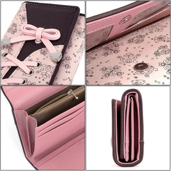 UTO RFID Purse for Women Butterfly Knot Ladies Card Wallet 11 Slots 2 ID Windows Pink - Image 4