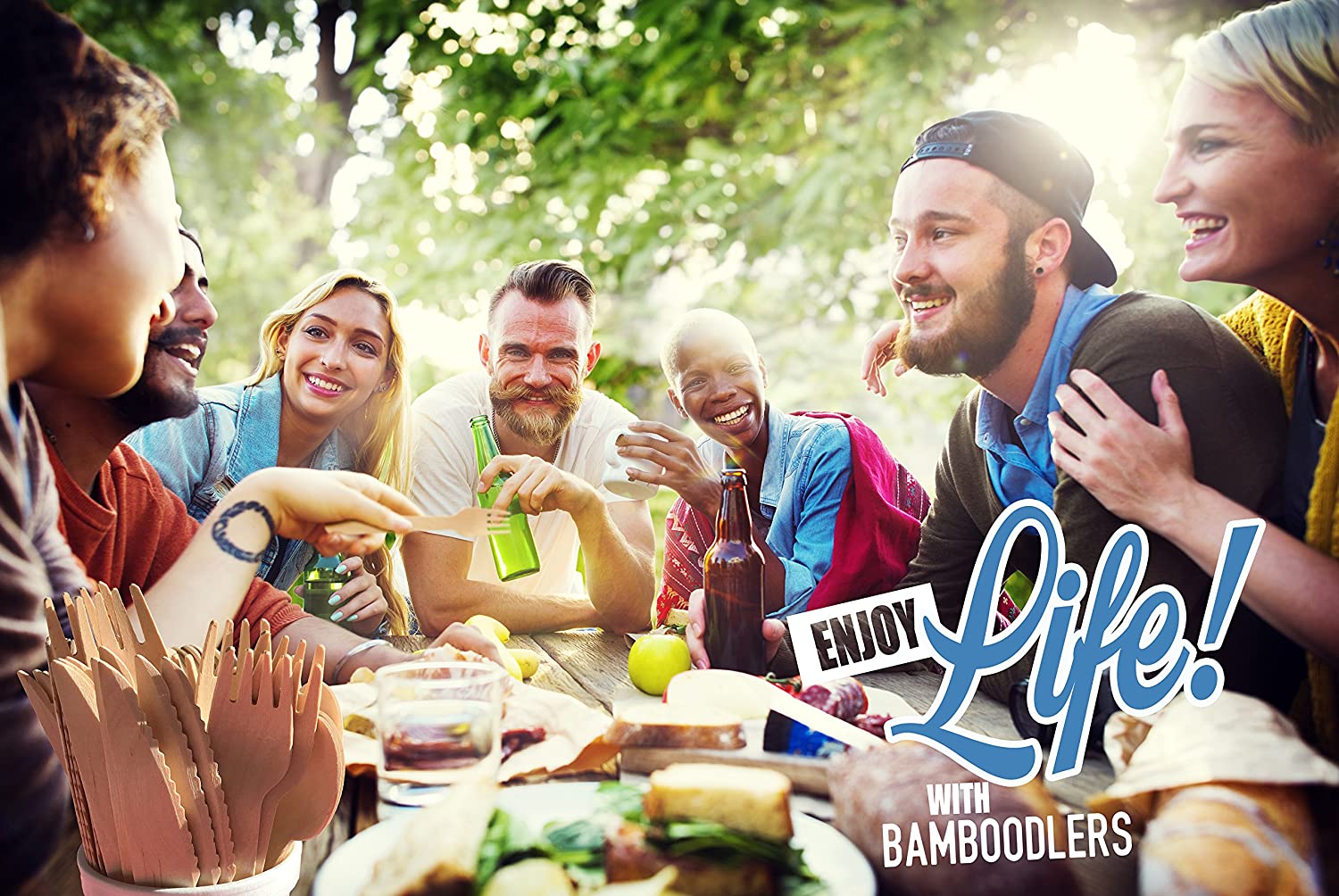 Disposable Wooden Cutlery set by Bamboodlers | 100% All-Natural, Eco-Friendly, Biodegradable, and Compostable - Because Earth is Awesome! Pack of 200- 16.5cm utensils (100 forks, 50 spoons, 50 knives) - Image 2
