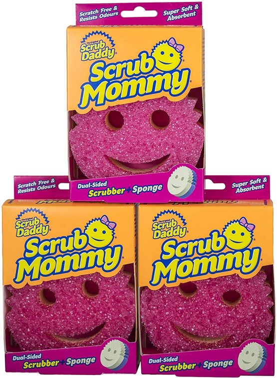 Scrub Mommy Dual Sided Cleaning Sponge 3 Pack - Firm Scrubber and Gentle Sponge in one - Scrub Daddy Texture Changing Scourer - (Pink)