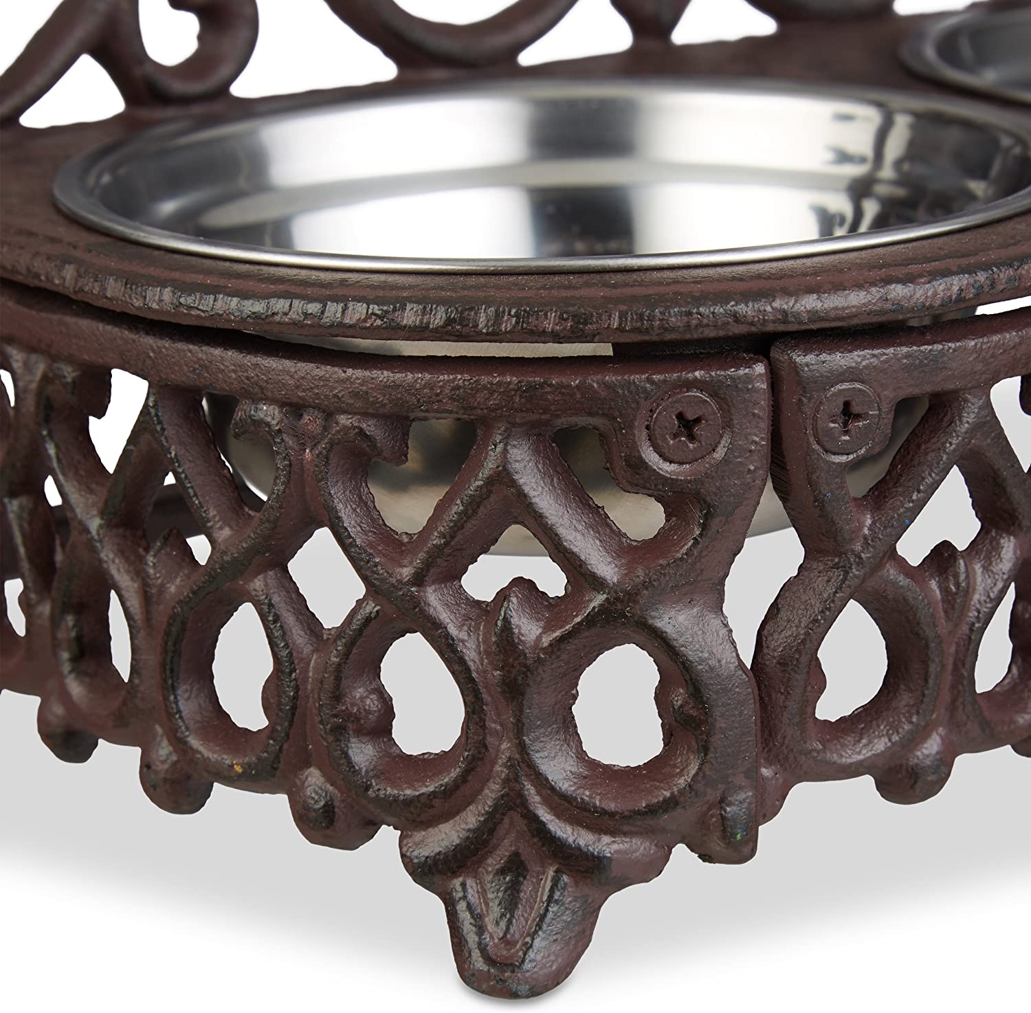 Relaxdays Dog Feeding Station, Antique, Double Removable Style Steel Bowls, Cast Iron, Brown, 23 x 31 x 15 cm - Image 4