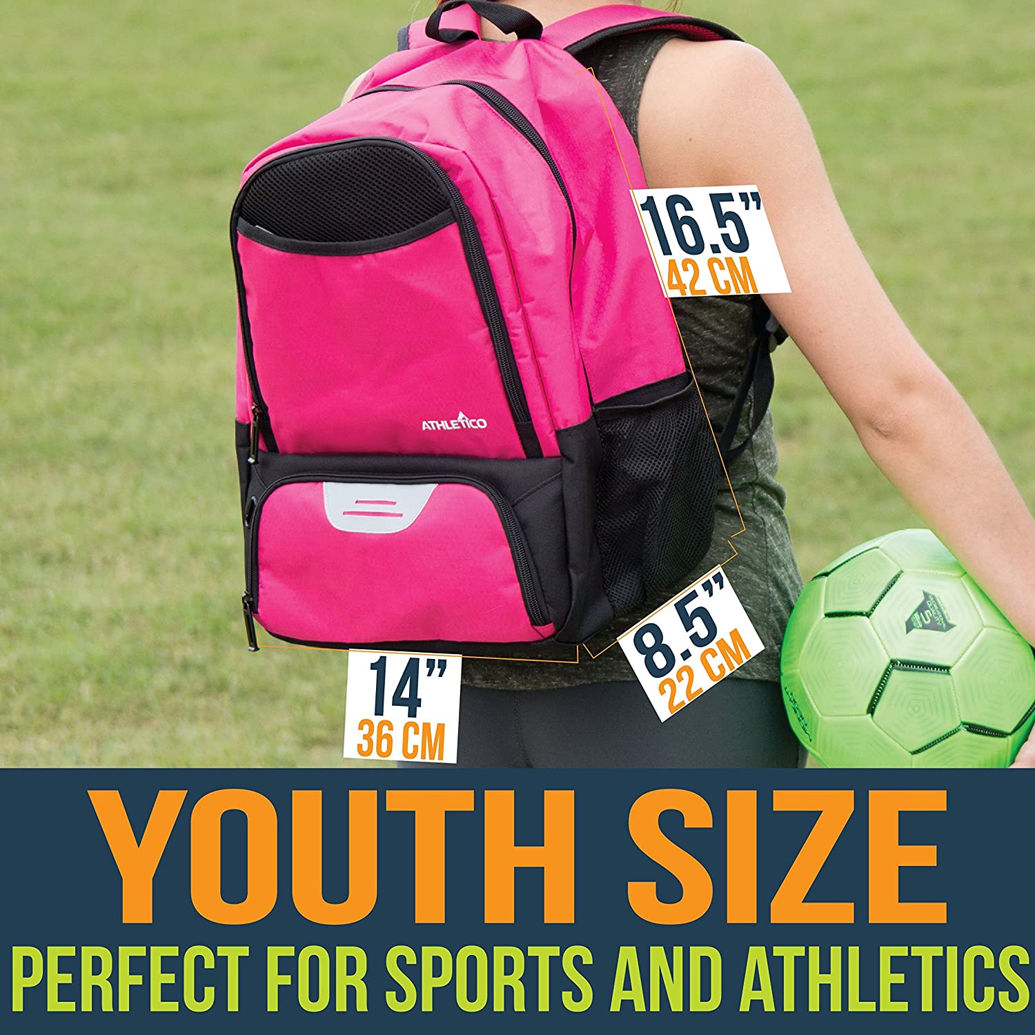 Athletico Youth Football Bag - Backpack for Basketball Volleyball & Football, Pink - Image 3