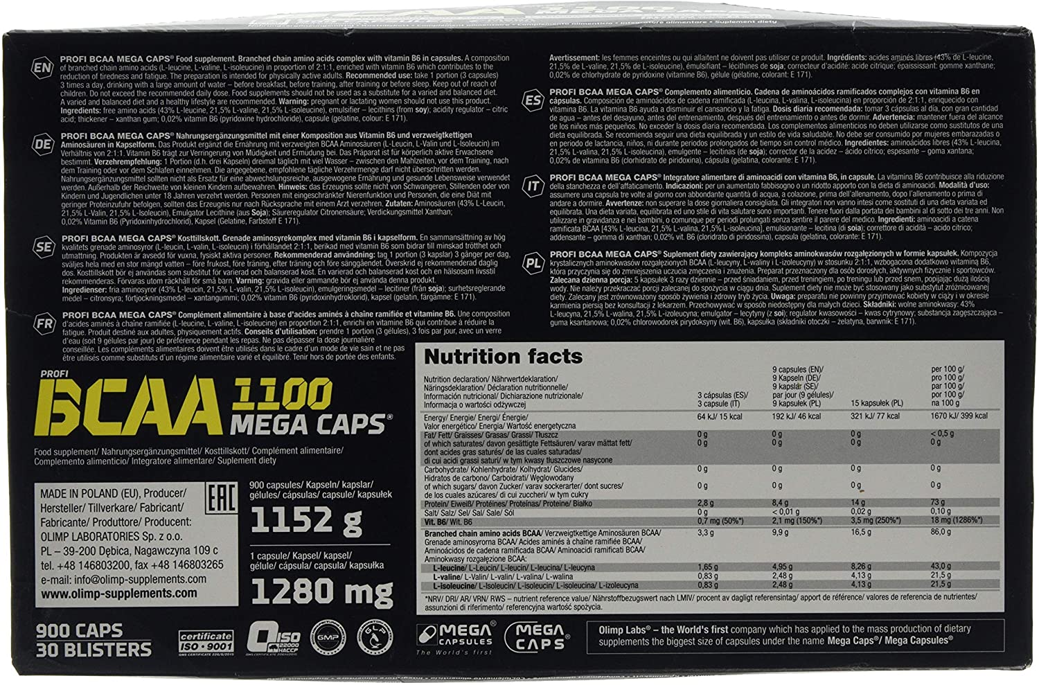 Olimp Labs BCAA Capsules in Blister Box, 1100 mg, Pack of 900 Mega Capsules,24753 - Image 2