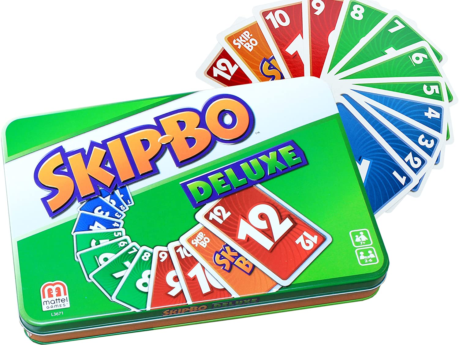 Mattel Games, SKIP Bo , tin box version, sequencying card games, strategy and fun , for ages +7 , L3671, Deluxe, Small