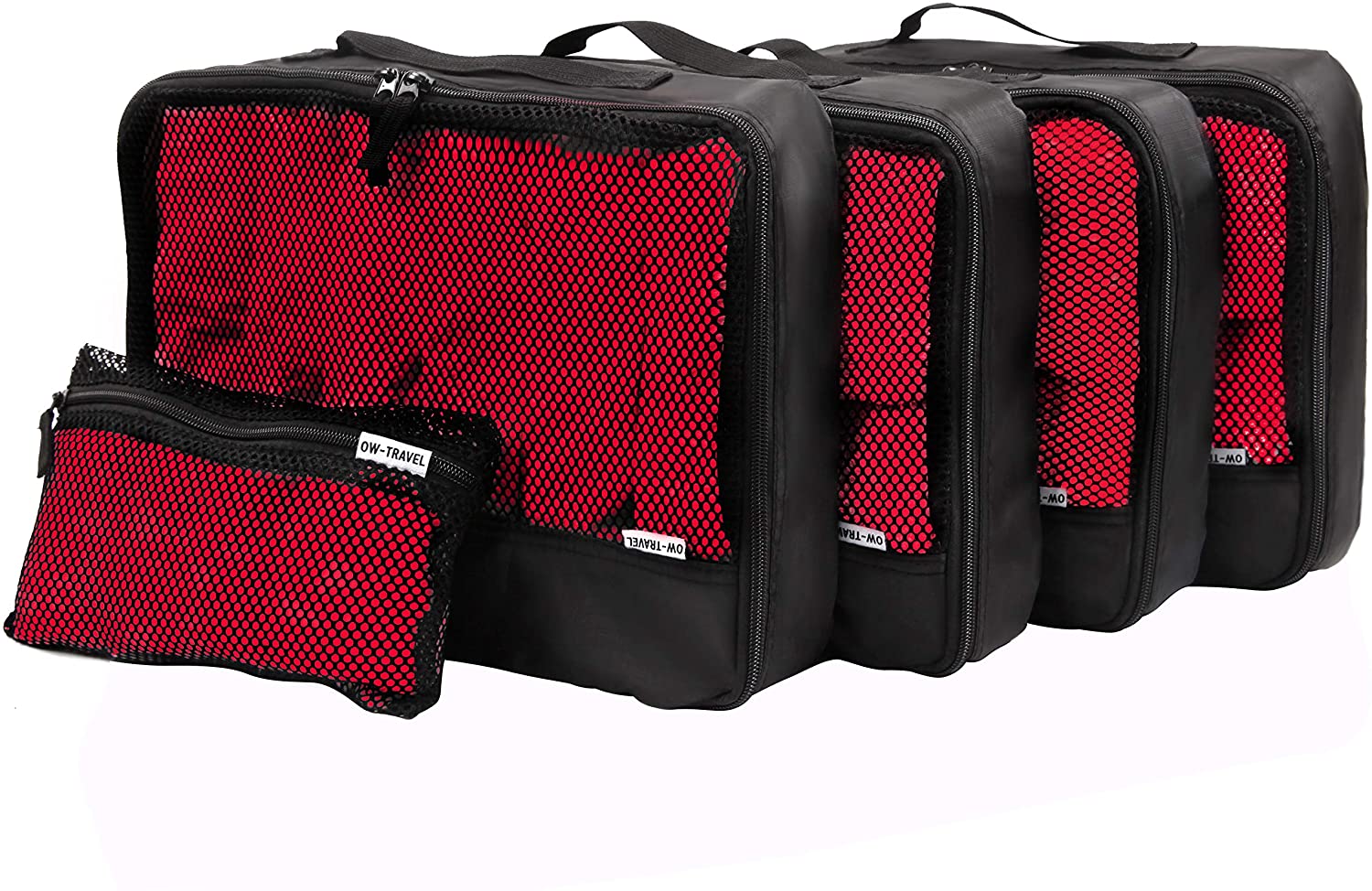 OW-Travel Packing Cubes for Suitcases (5Pcs Black) 4 Medium Suitcase Organiser Bags and Zipper Organiser for Travel Accessories. Luggage Organisers Packing Bags for Suitcases and Backpacks
