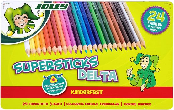Jolly Superstick Delta Colouring Pencils, Triangular Colouring Pencils, Child Safe and Shatterproof, Non-Toxic, Pack of 24 in Metal Case - Image 3