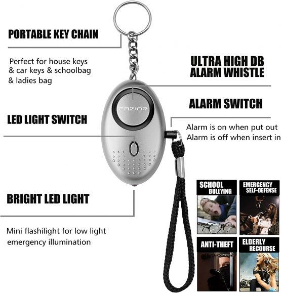Eazior 140DB Police Approved Personal Security Alarm, Mini Loud Staff Panic Rape Attack safety Alarm Self Defense Keyring with Torch for Women Kids Night Worker Anti-theft Alarm (Purple/Black/Silver) - Image 4