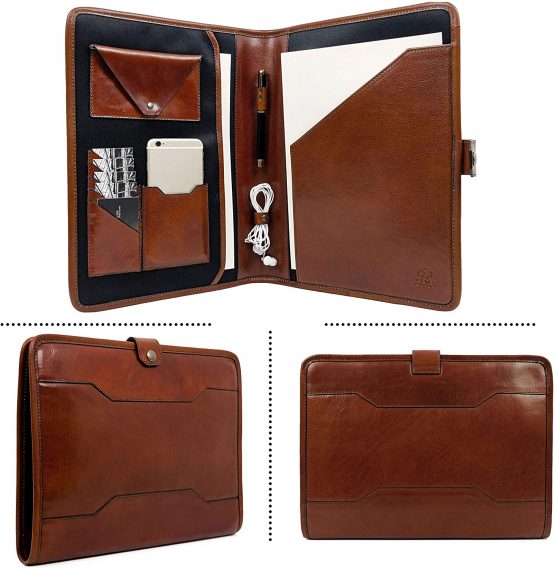 Time Resistance Hand-Crafted Full Grain Leather Documents Holder Leather Organizer Portfolio Laptop Holder (Amber) - Image 4