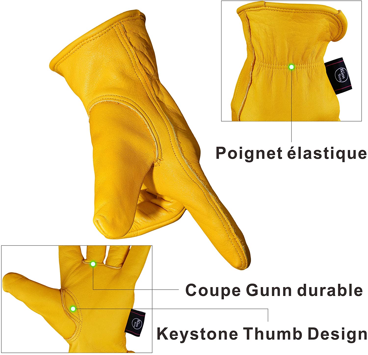 Kim Yuan Leather Work Gloves for Gardening/Cutting/Construction/Farm/Motorcycle, Men & Women, with Elastic Wrist, Medium 1 Pair - Image 2