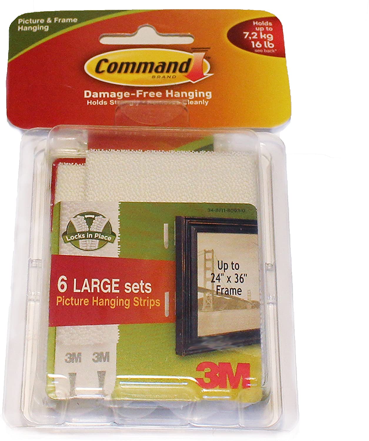 Command Large Picture Hanging Strips, White, 6 works (12 Strips) Adhesive Strips