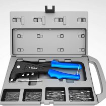 S&R Rivet Gun with 60 Rivets (2.4 mm, 3.0/3.2 mm, 4.0 mm, 4.8/5.0 mm) in Aluminum and Stainless Steel for Blind Rivet, 4 Nozzle, 1 Wrench, 1 Storage Box. Hand Professional Riveter.