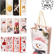 THE TWIDDLERS - 12 Christmas Wine Gift Bags, Assorted Festive Xmas Designs