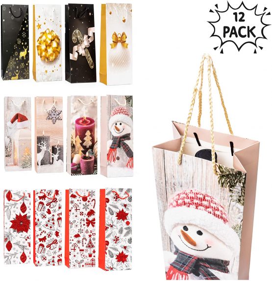 THE TWIDDLERS - 12 Christmas Wine Gift Bags, Assorted Festive Xmas Designs