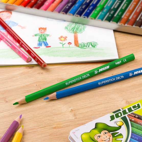 Jolly Superstick Delta Colouring Pencils, Triangular Colouring Pencils, Child Safe and Shatterproof, Non-Toxic, Pack of 24 in Metal Case - Image 4