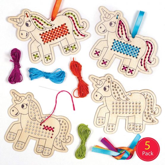 Baker Ross AT317 Unicorn Wooden Cross Stitch Decoration Kits, Arts and Crafts for Kids (Pack of 5) - Image 2