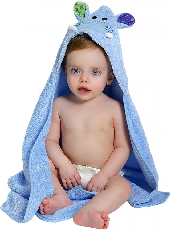 Zoocchini 100 Percent Cotton Baby Hooded Towel, Henry the Hippo