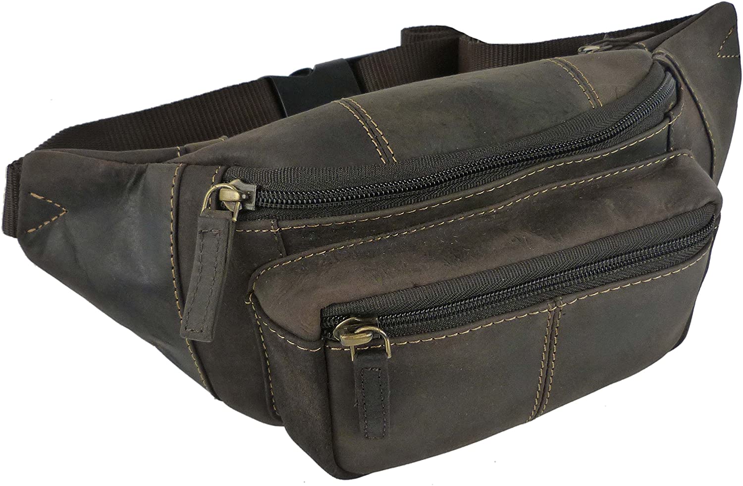 Visconti Oiled Leather Bum Bag Fanny Pack, Oil Brown