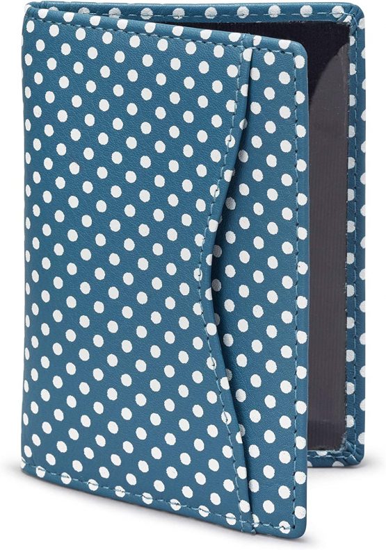 Polka Dot Leather Oyster Card Holder/Travel Pass Holder by 1642 (Blue)
