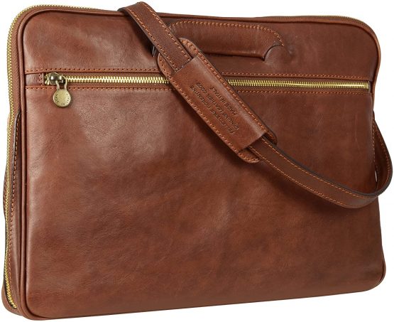 Leather Briefcase Slim Laptop Messenger Bag Unisex - Time Resistance - Image 3