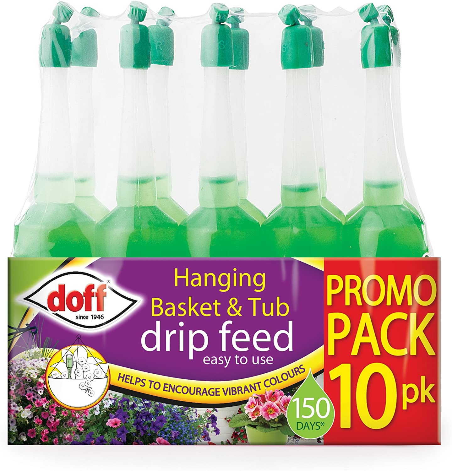 Doff Drip Feeders 10 Pack for Hanging Basket & Tubs, Multicolor
