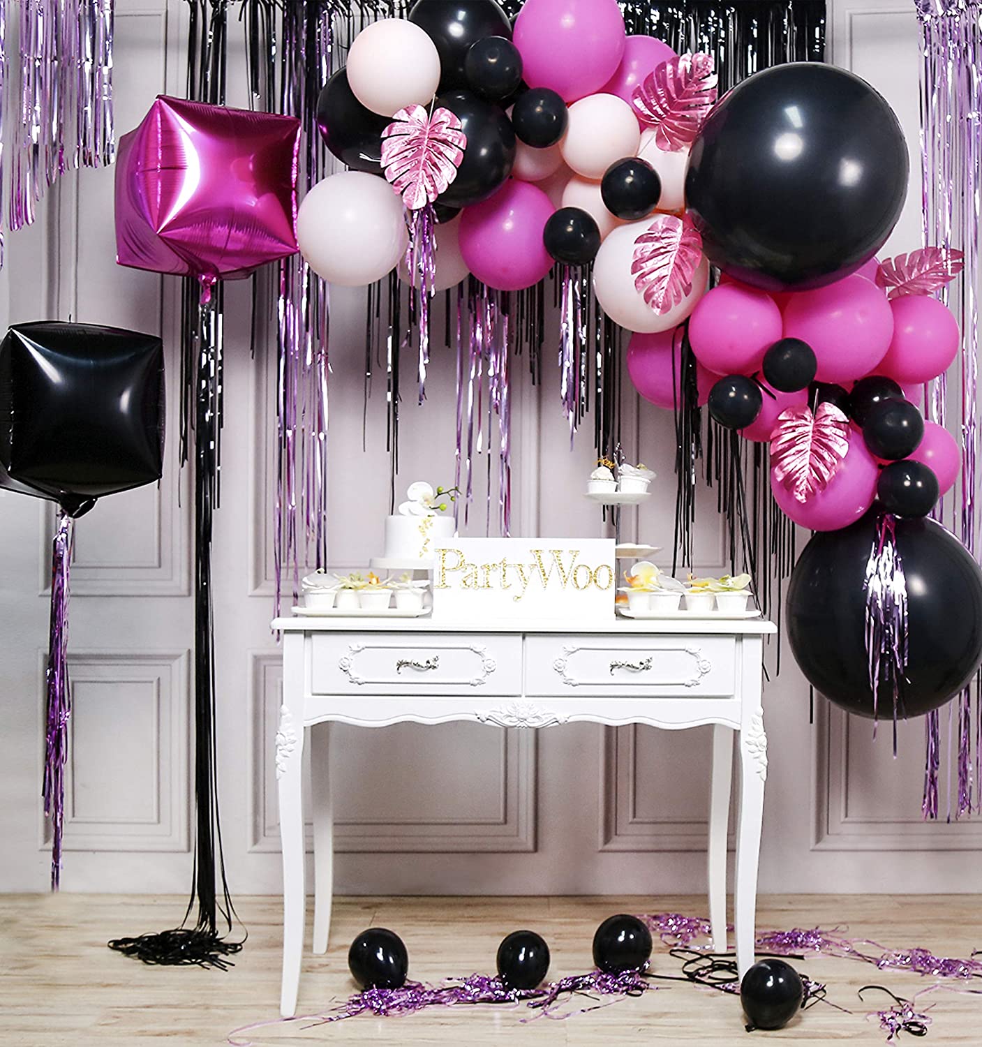 PartyWoo Hot Pink Balloons, Pack of Black Balloons, Hot Pink Balloons
