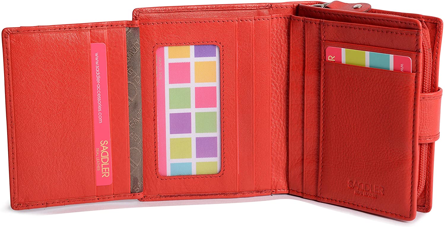 SADDLER "Emily Purse, RFID Protected Real Leather Compact Wallet with 10 Card Slots, ID Window - Image 3