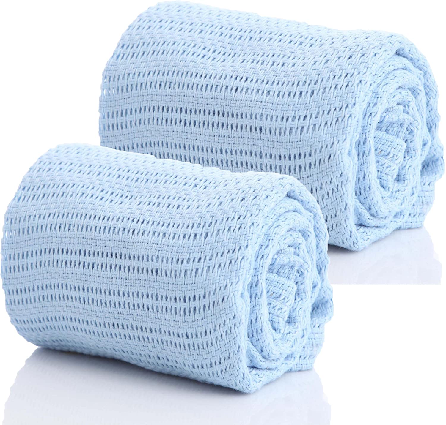 Dudu N Girlie Pair of 100% Pure Cotton Cellular Baby Blankets for Moses Baskets Cots, Pushchairs one size 2 x Blue
