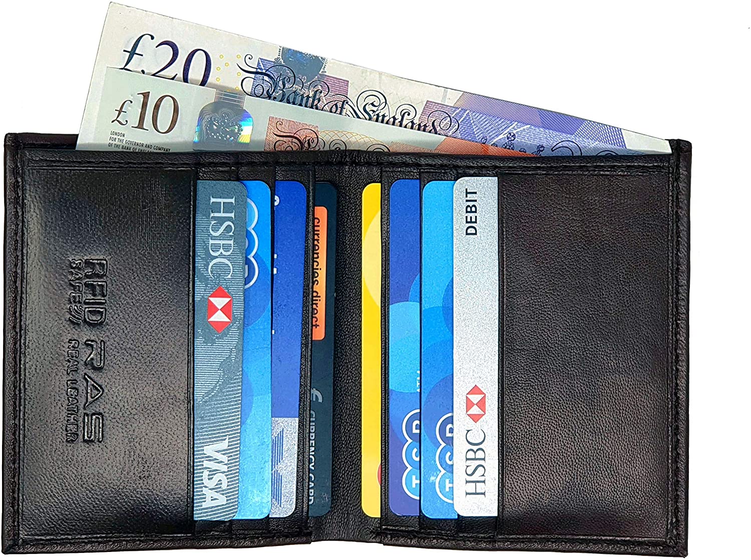 RAS WALLETS Mens RFID Safe Soft Genuine Leather Credit Card and Banknote Pocket Slimline Wallet 122 (Black) - Image 4