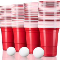 TRESKO® Red American Party Cups Drinking Cups, for Softdrinks Beer Cola Cocktails Beer Pong, Capacity 473 ml, Extra Strong Quality (100 Pack)
