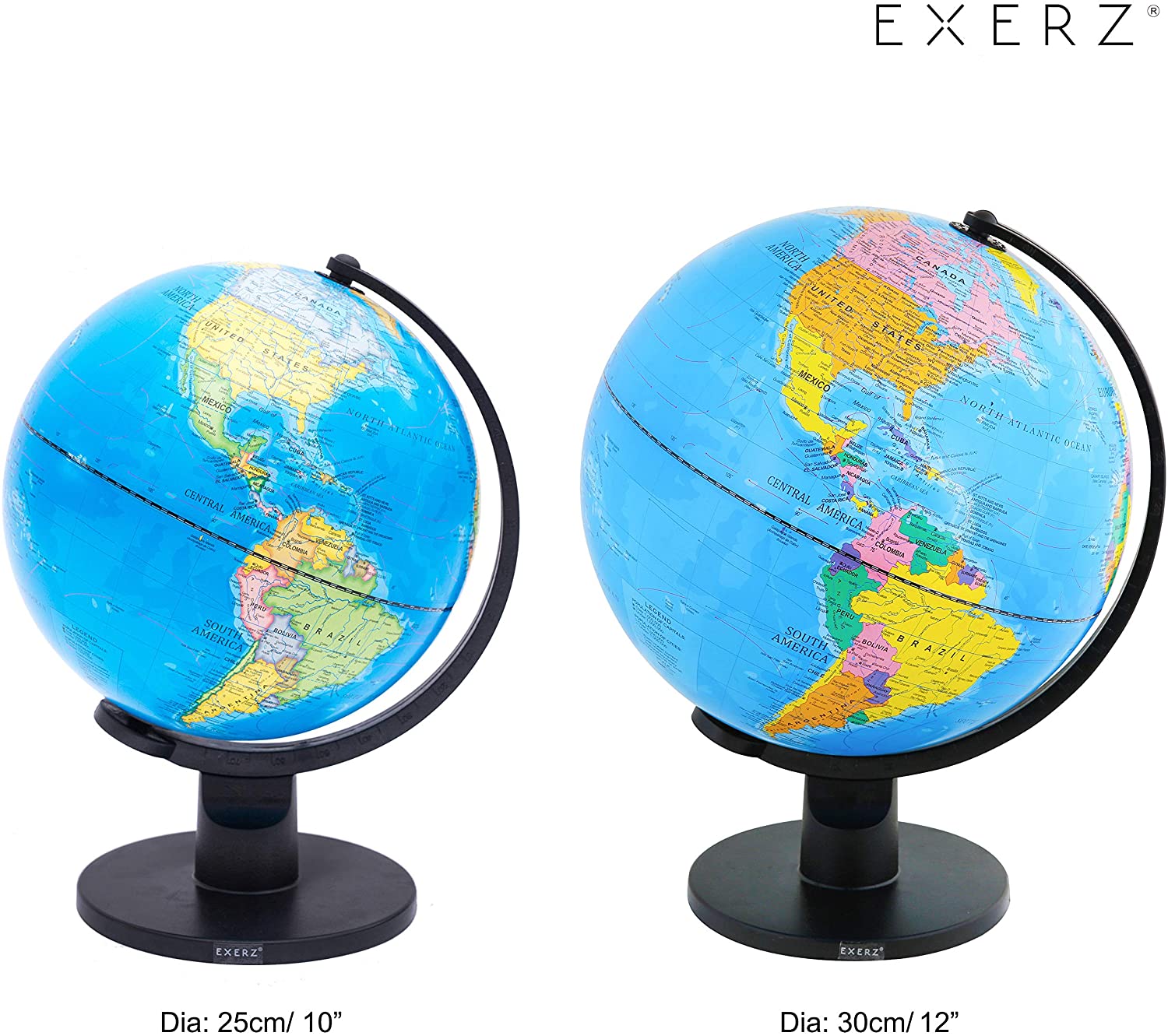 Exerz 25cm World Globe Educational, Political Map Swivel Rotating Desk Earth Globe, Geography Learning Home School Office - Image 3