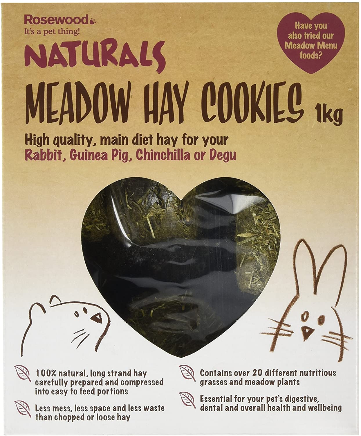 Rosewood Naturals Meadow Hay Cookies 1kg, Healthy Small Animal Treats for Rabbits Guinea Pigs, Chinchillas & Degus