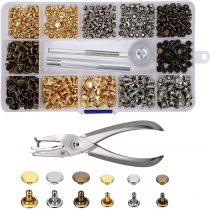 Leather Rivets 240 Set Double Cap Rivet Tubular Metal Studs 2 Sizes with Punch Pliers and 3 Pieces Setting Tool Kit for DIY Leather Craft Repairs Decoration 3 Colors