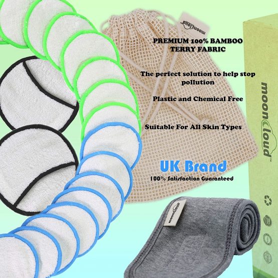 Reusable Makeup Remover Pads With Organic Spa Headband And Laundry Bag - 18 Bamboo Make Up Pads In Two Sizes - Reusable Cotton Wool Pads - Zero Waste Product - Eco-Friendly and Washable-Mooncloud - Image 3