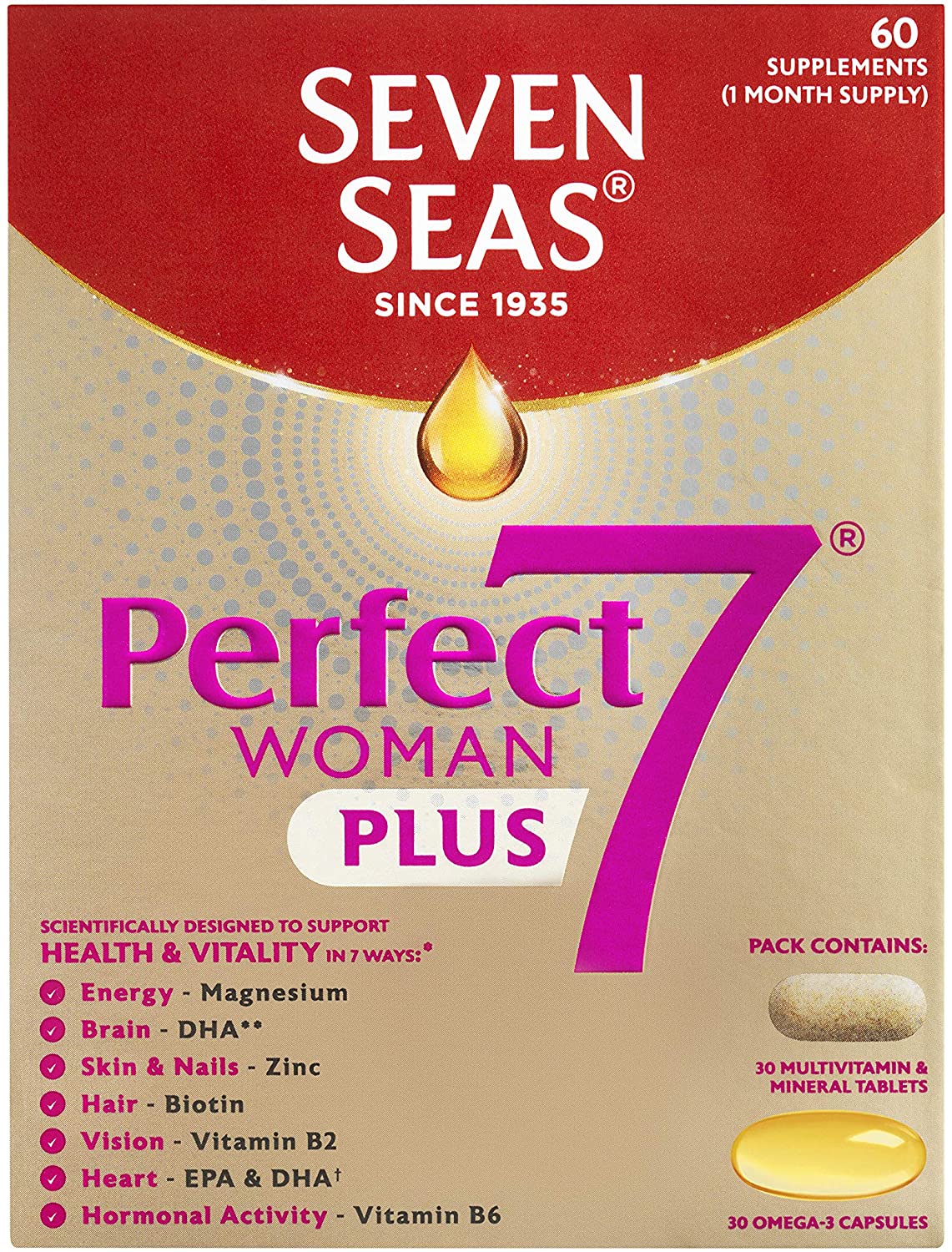 Seven Seas Perfect7 Woman Plus, Multivitamin For Women With Omega-3, Vitamin D And Zinc For Women’s Health Support 1-7