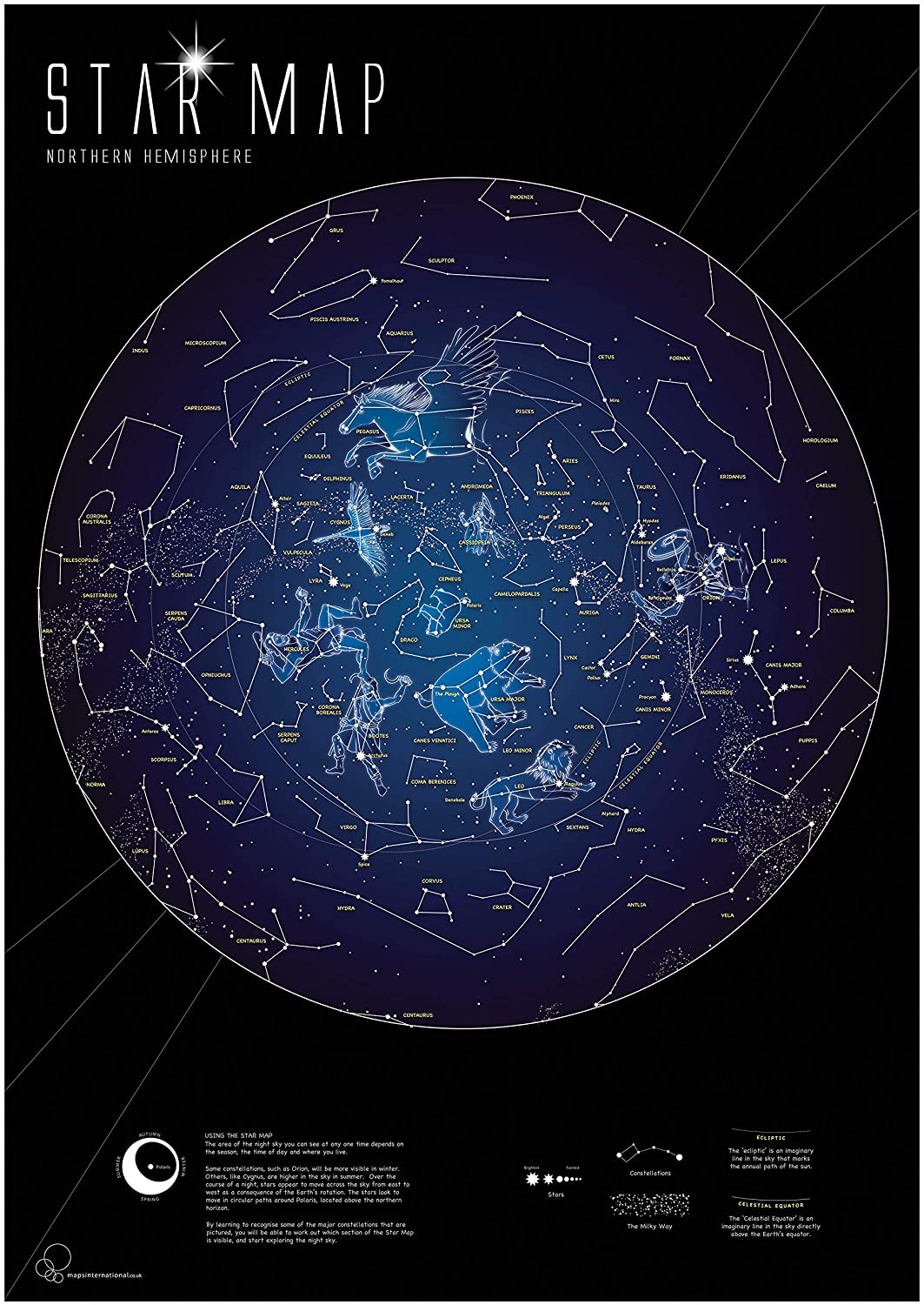 Maps International Glow in the Dark Poster - Stars & Constellations Map- 59 x 84 cm, Star Glow Print