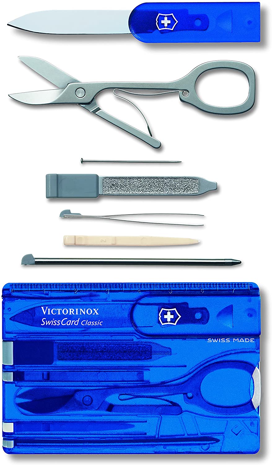 Victorinox Swiss Card, Swiss Made Pocket Tool, Credit Card Size, 10 Functions, Pen, Scissors, Blue Transparent - Image 2