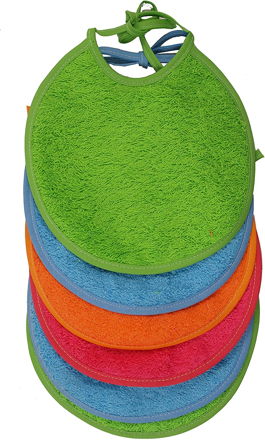 Ti TIN Pack of 6 terry cloth baby bibs, 19 x 19 cm, bibs for babies aged 0 to 6 months, closure with ribbons - Image 2