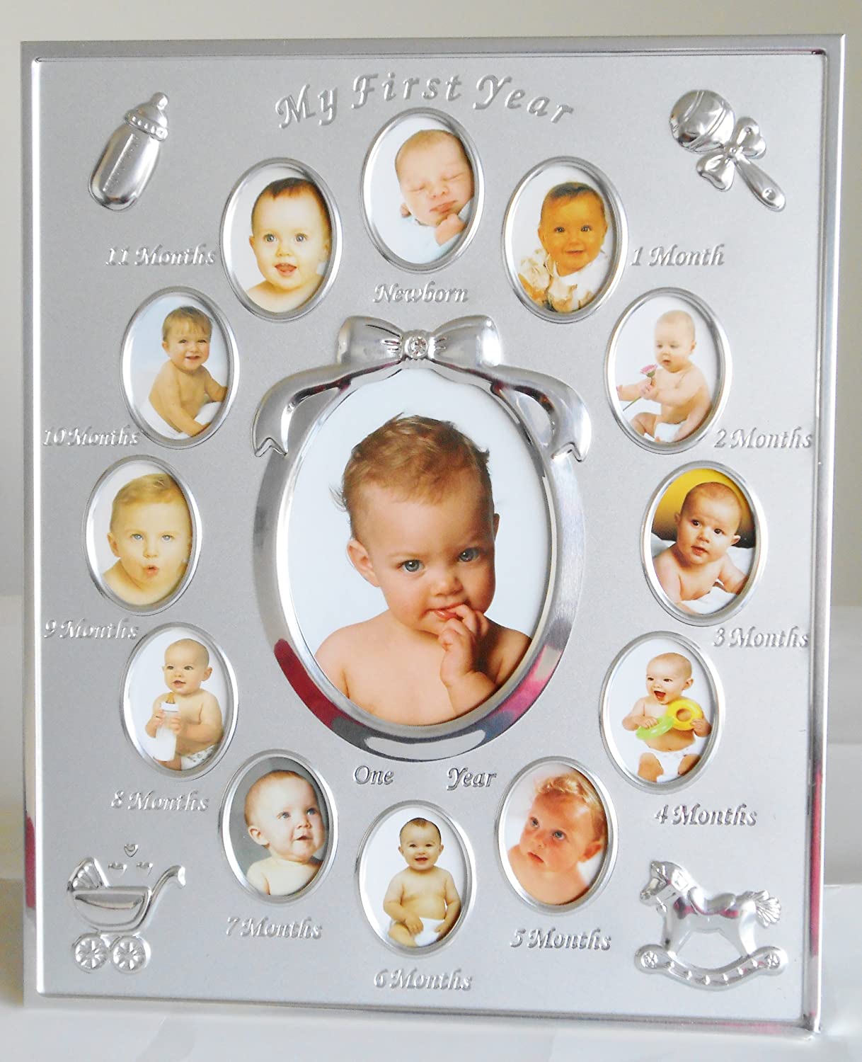 Silver Colour 'My First Year' Baby Multi-Photo Frame holds 13 Photos, My First Year Baby Beautiful Multi-Photo Picture Frame - Image 3