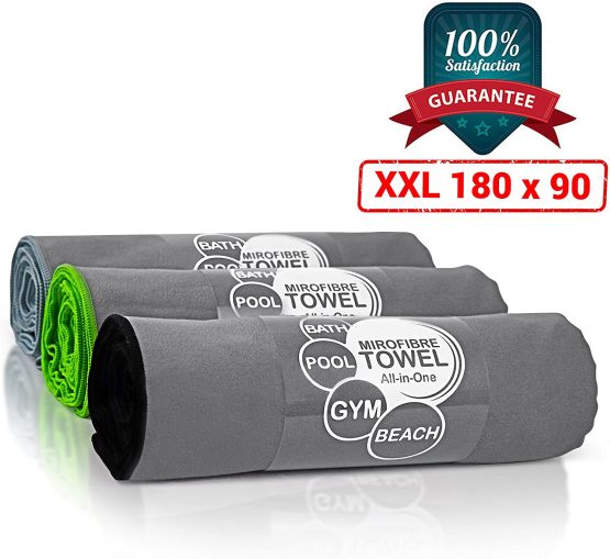 NAVIVVA SPLENDID Microfibre Travel Sports Yoga Towel – Extra Large XXL 180 X 90 – Dry Fast Soft Lightweight Absorbent Ultra Compact – Multi-Purpose for Sport, Gym, Yoga, Swim, Bath & Travel