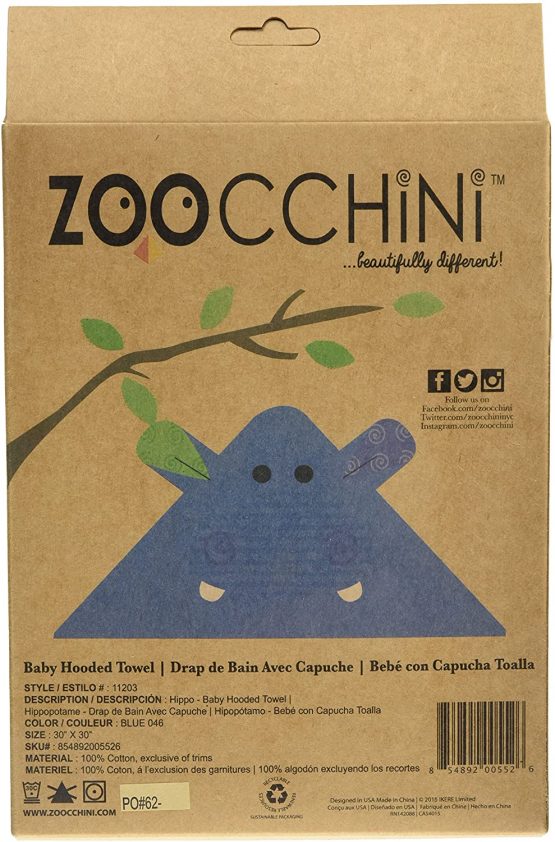 Zoocchini 100 Percent Cotton Baby Hooded Towel, Henry the Hippo - Image 4