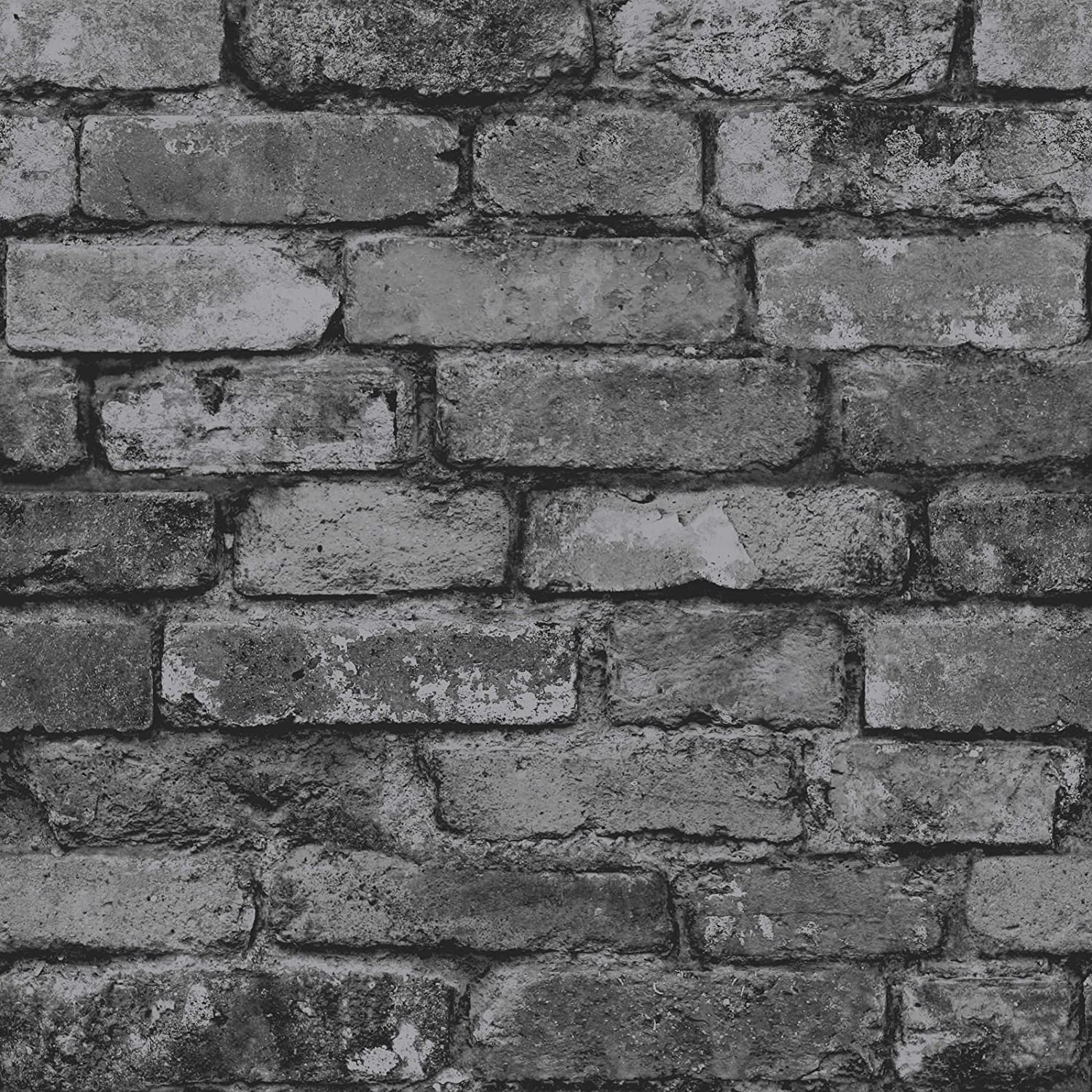Fine Decor FD31284 Rustic Brick Wallpaper, Silver/Black, Black,silver, 2.4 x 20.3 cm