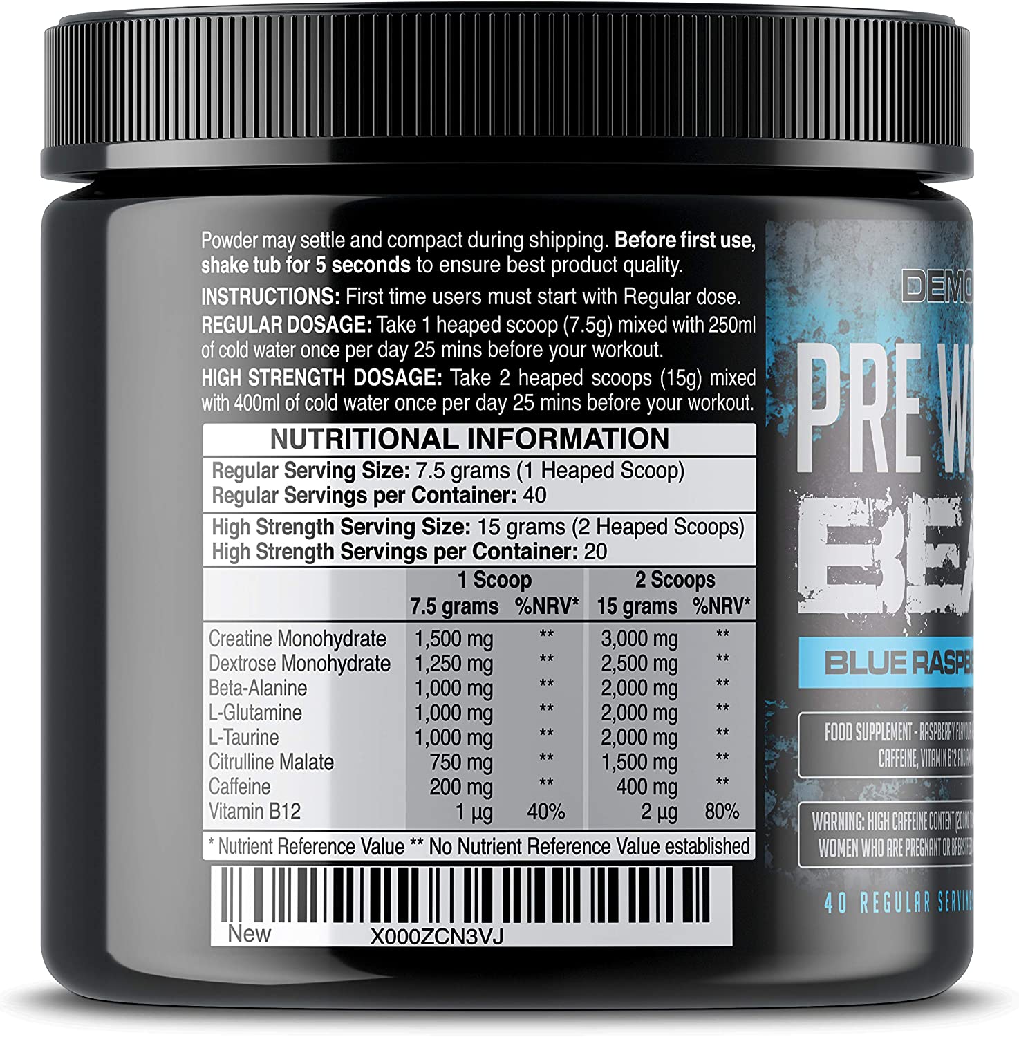 Pre Workout Demon, Advanced Pre-Workout Energy Powder with Creatine, Caffeine, Beta-Alanine & Glutamine, Blue Raspberry, 360g - Image 2