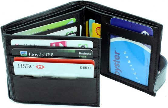 Men's RFID Passcase Trifold Rela Leather Wallet Multi Card Slots With Zip Coin Pocket Pouch 304 (Black) - Image 4