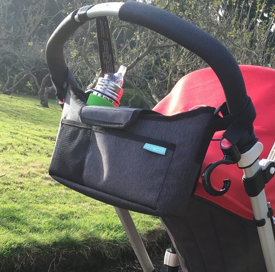 Onco Pram Organiser - Buggy, Pushchair or Stroller Bag for Baby Essentials - Caddy Accessories with Universal Fit and Bottle/Cup Holder - Charcoal Grey - Image 2