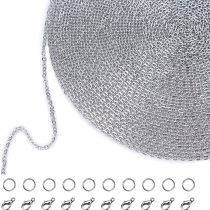 33 Feet Stainless Steel DIY Link Chain Necklaces with 20 Lobster Clasps and 30 Jump Rings for Jewelry Making (1.5 mm)